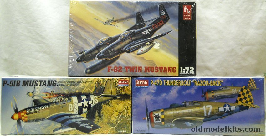 Academy 1/72 2175 P-47D Thunderbolt Razorback / 1667 P-51B Mustang / Hobby Craft HC1321 F-82 Twin Mustang plastic model kit